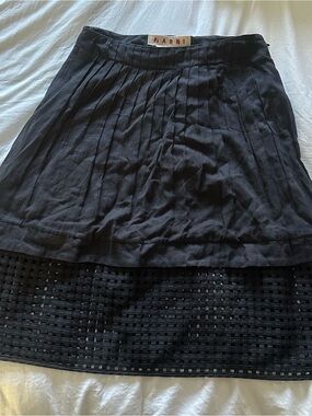 Marni Black Pleated Mini Skirt with Mesh Insets